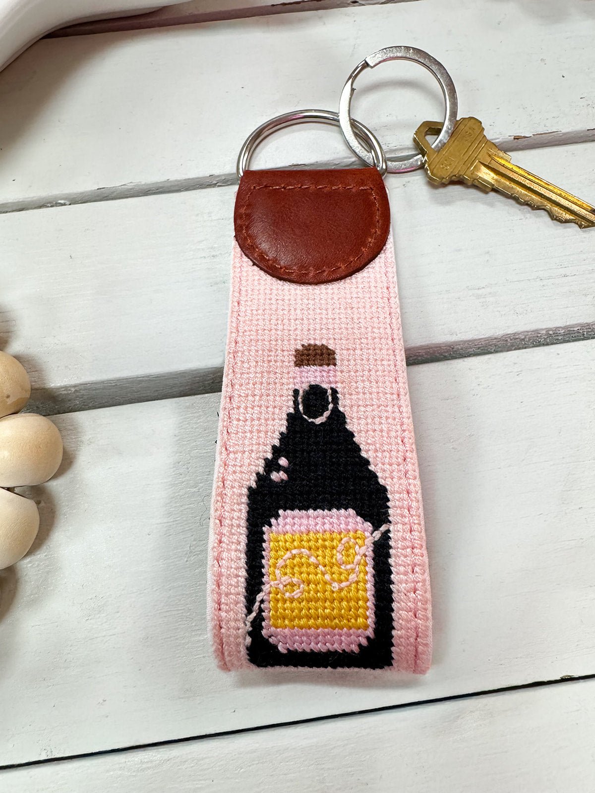 Champagne Needlepoint Keychain - The Pink Pineapple 850