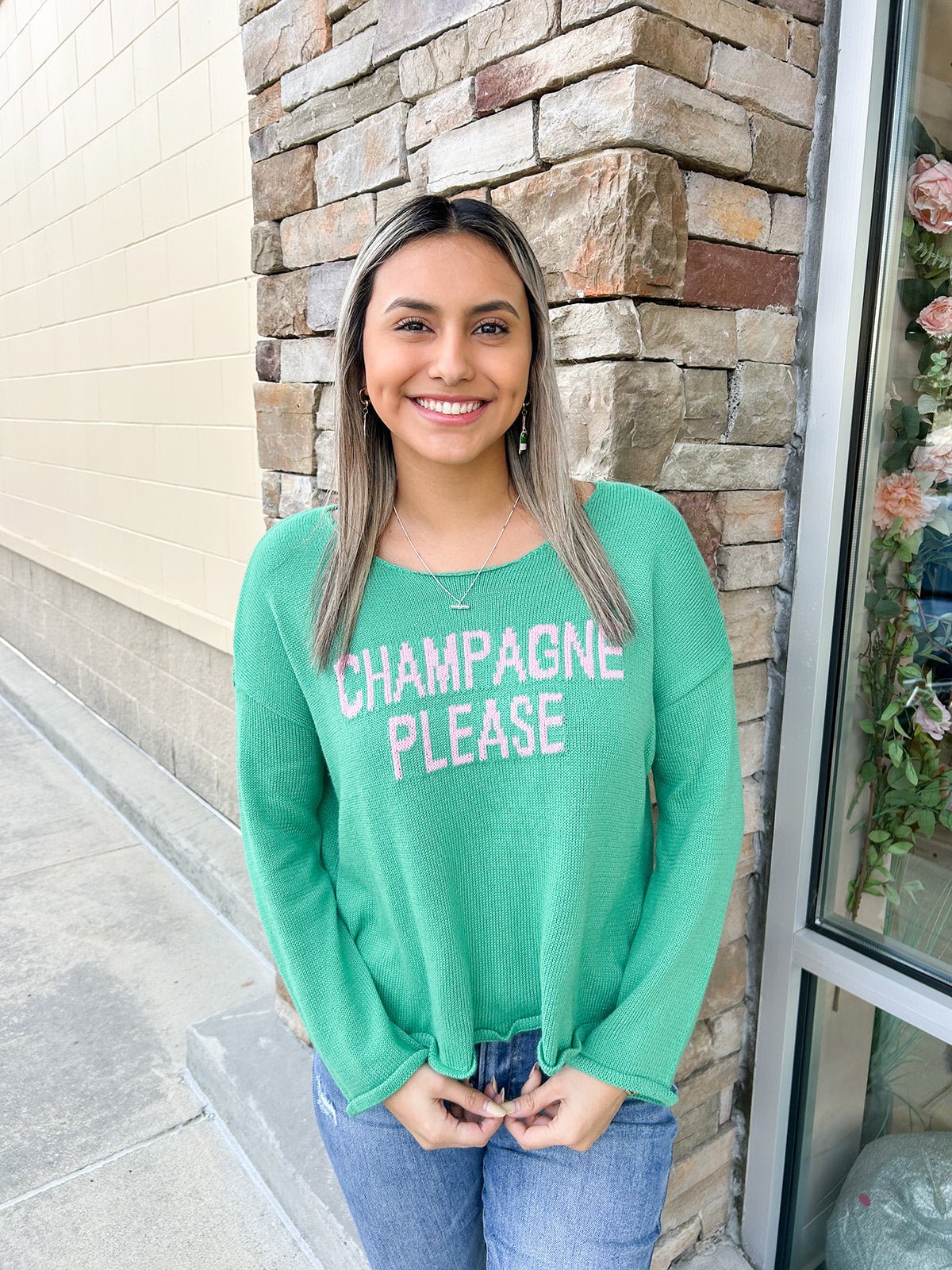 Champagne Please Knit Sweater - Green PREORDER - The Pink Pineapple 850