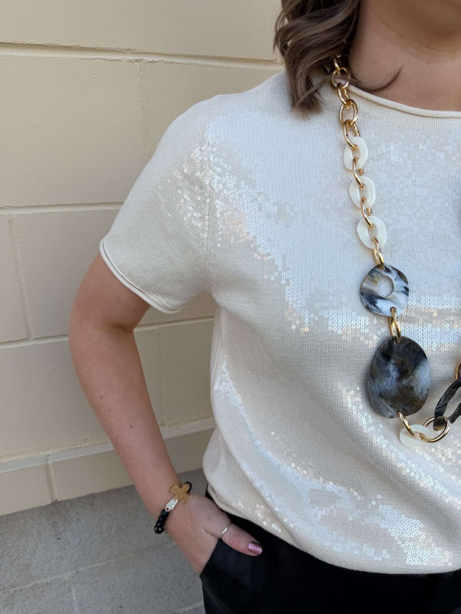 Champagne Whisper Sequin Top - The Pink Pineapple 850