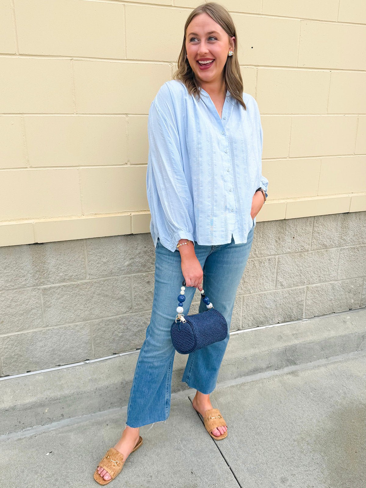 Charming Moment Button Down Top in Blue - The Pink Pineapple 850