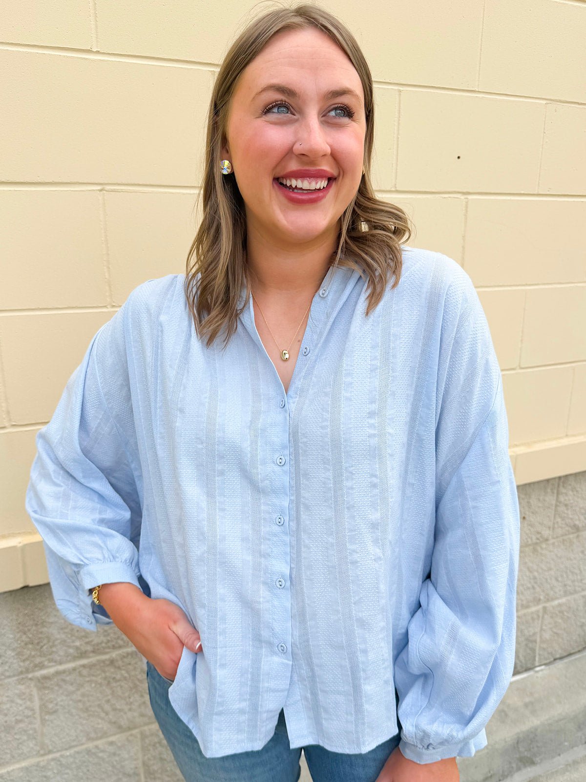 Charming Moment Button Down Top in Blue - The Pink Pineapple 850