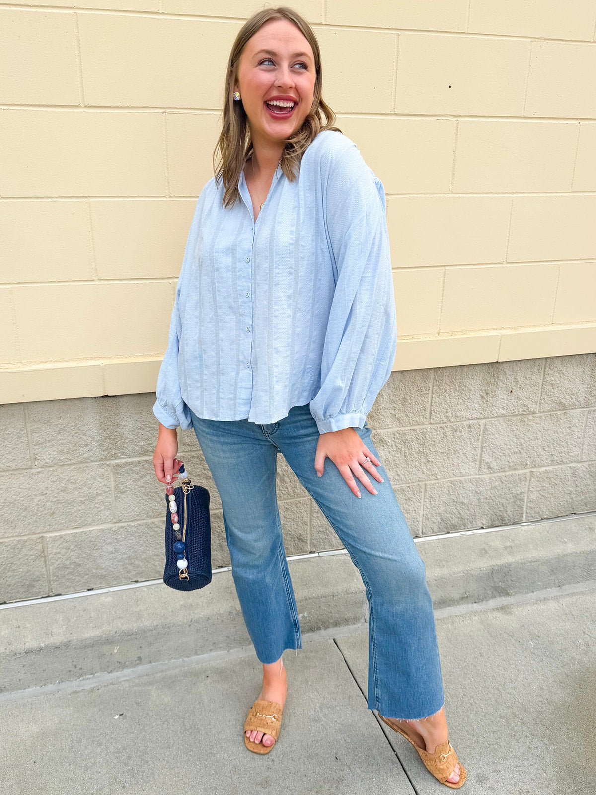 Charming Moment Button Down Top in Blue - The Pink Pineapple 850