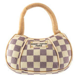 Checker Chewy Vuiton Handbag Squeaker Dog Toy - The Pink Pineapple 850