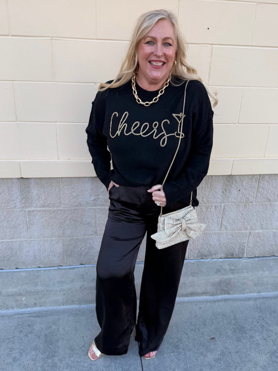 Cheers & Shine Ribbed Sweater in Black - The Pink Pineapple 850