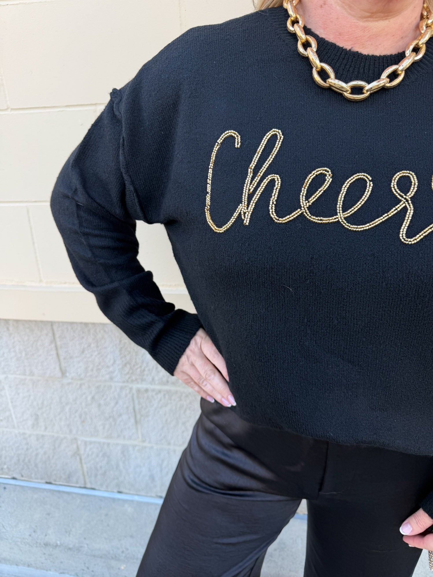Cheers & Shine Ribbed Sweater in Black - The Pink Pineapple 850