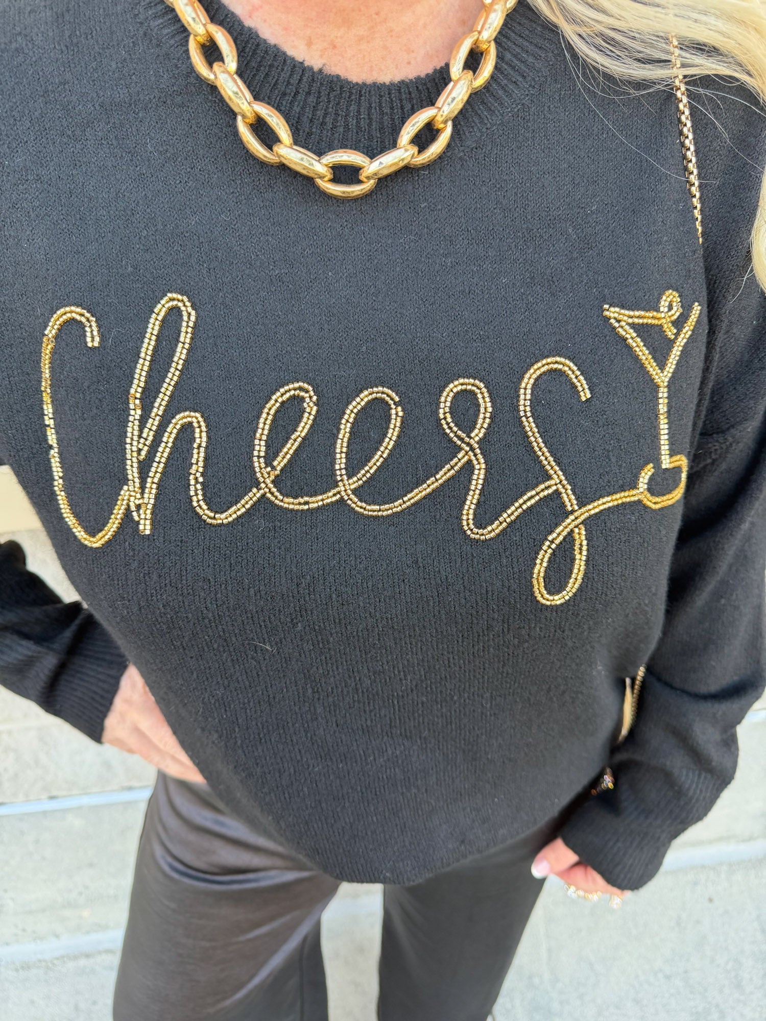 Cheers & Shine Ribbed Sweater in Black - The Pink Pineapple 850