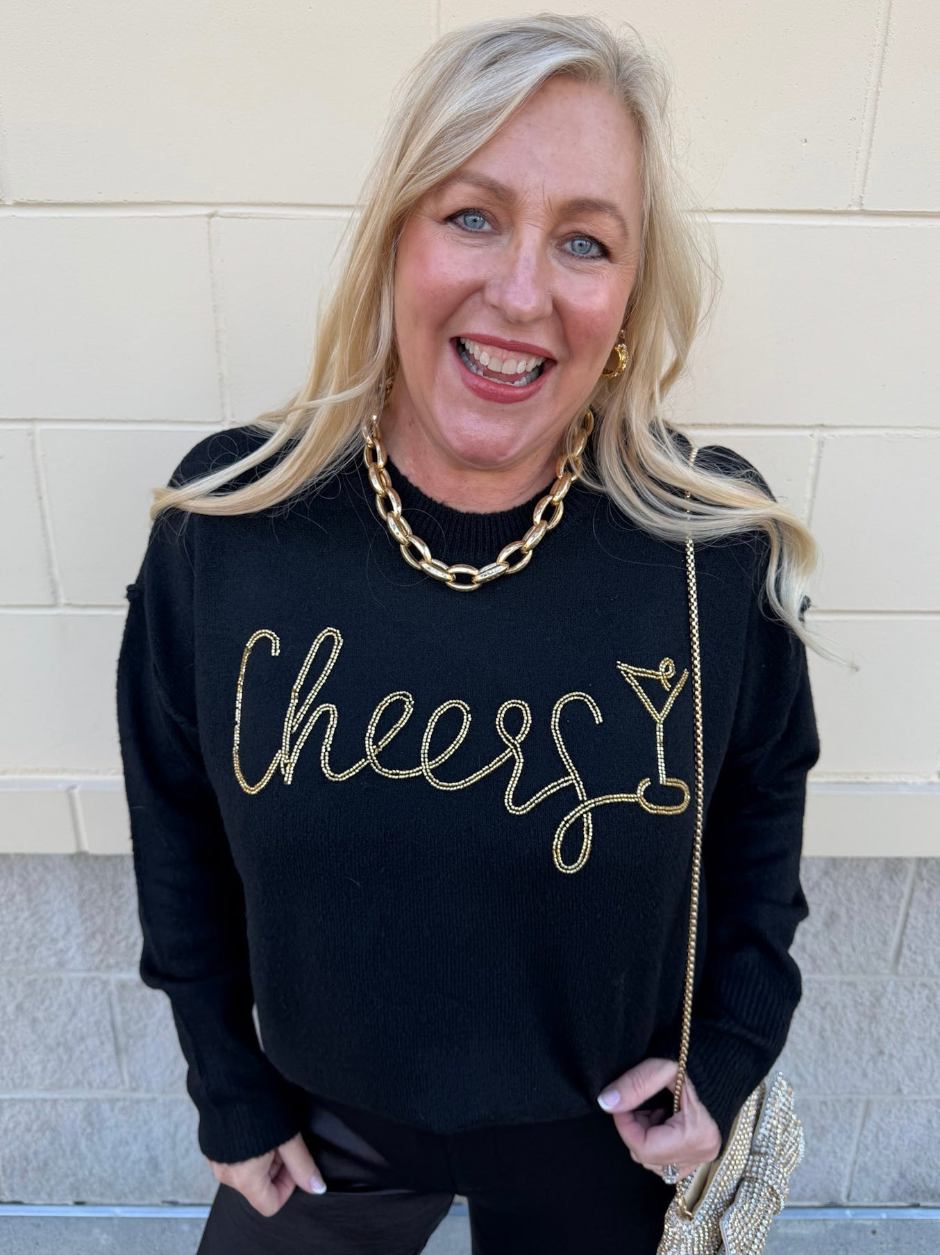 Cheers & Shine Ribbed Sweater in Black - The Pink Pineapple 850