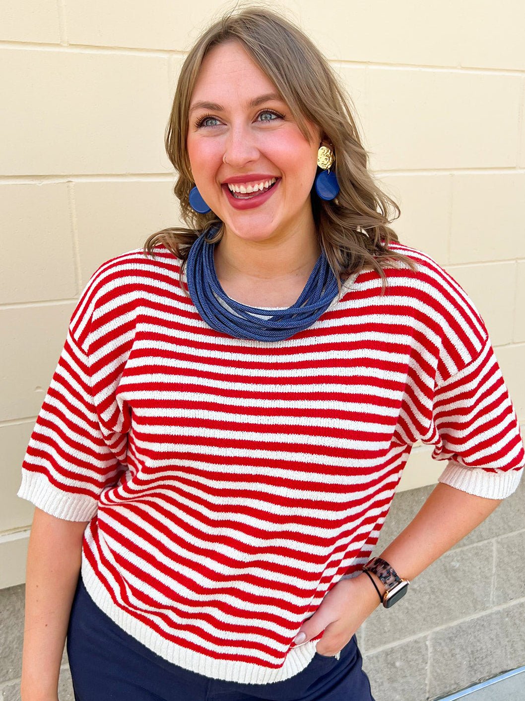 Cherry Stripe Sweater Top - The Pink Pineapple 850