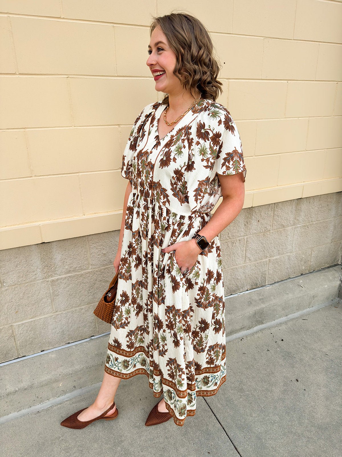 Chestnut Harvest Scalloped Midi Dress - The Pink Pineapple 850