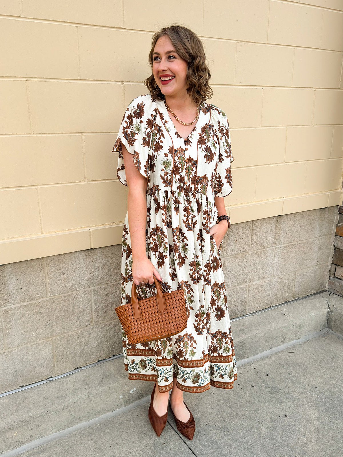 Chestnut Harvest Scalloped Midi Dress - The Pink Pineapple 850