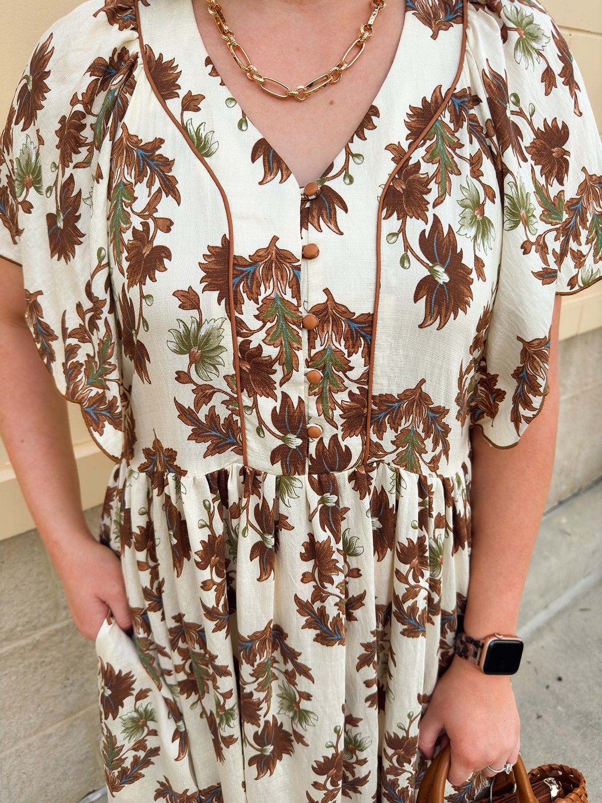 Chestnut Harvest Scalloped Midi Dress - The Pink Pineapple 850