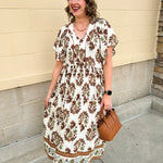 Chestnut Harvest Scalloped Midi Dress - The Pink Pineapple 850