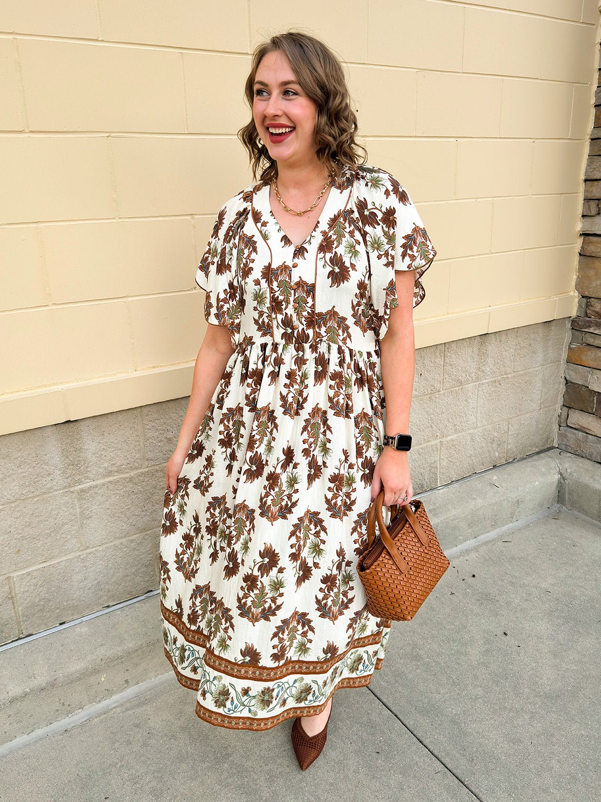 Chestnut Harvest Scalloped Midi Dress - The Pink Pineapple 850