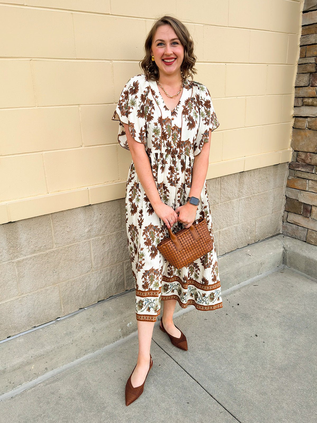 Chestnut Harvest Scalloped Midi Dress - The Pink Pineapple 850