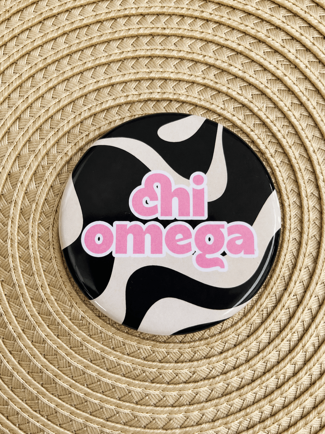 Chi Omega Black and White Wave Button Pin - The Pink Pineapple 850