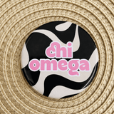 Chi Omega Black and White Wave Button Pin - The Pink Pineapple 850
