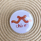 Chi Omega Bow Button Pin - The Pink Pineapple 850