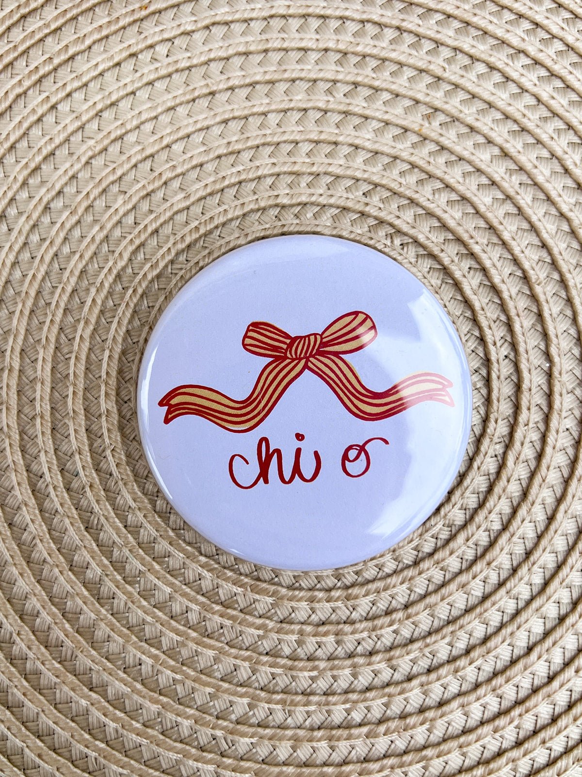 Chi Omega Bow Button Pin - The Pink Pineapple 850