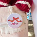 Chi Omega Bow Button Pin - The Pink Pineapple 850