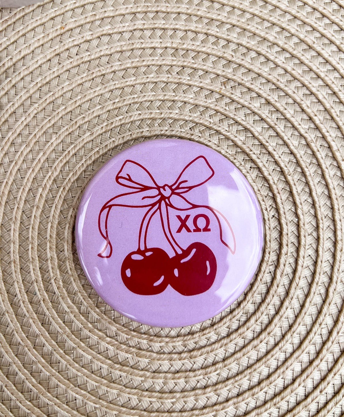 Chi Omega Cherry Button Pin - The Pink Pineapple 850