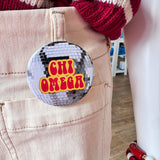Chi Omega Disco Button Pin - The Pink Pineapple 850