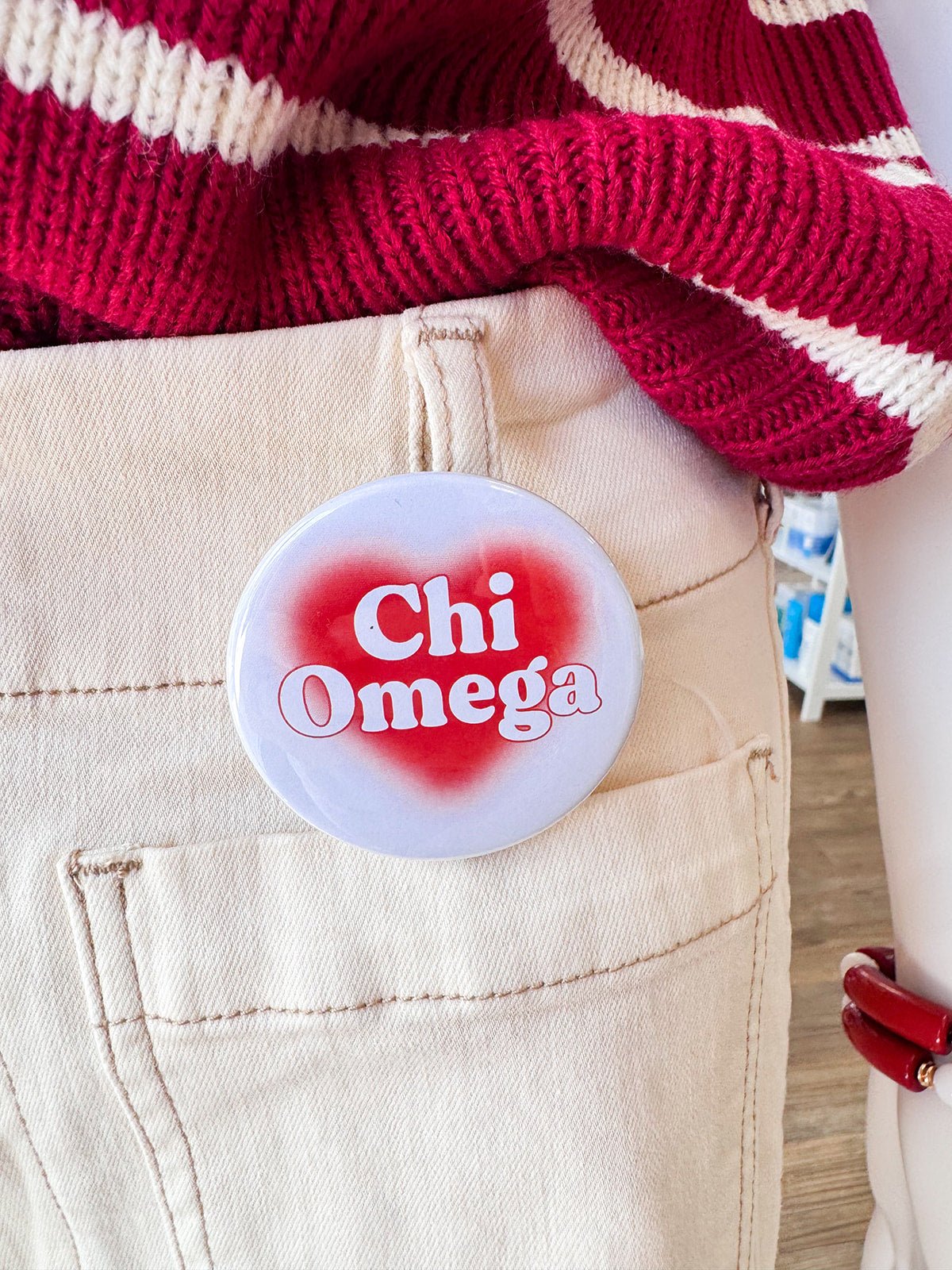 Chi Omega Heart Button Pin - The Pink Pineapple 850