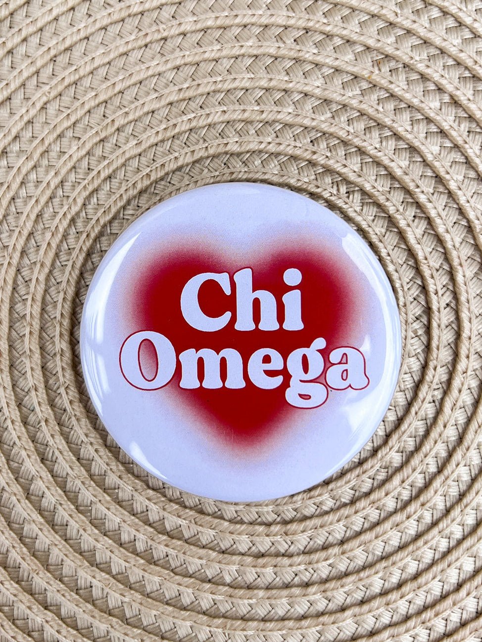 Chi Omega Heart Button Pin - The Pink Pineapple 850