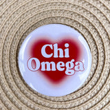 Chi Omega Heart Button Pin - The Pink Pineapple 850