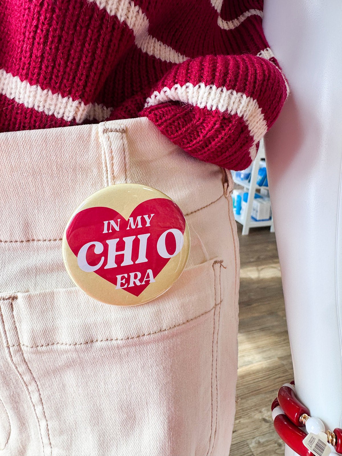 Chi Omega In My Era Button Pin - The Pink Pineapple 850