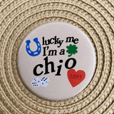 Chi Omega Lucky Me I'm a Chi O Button Pin - The Pink Pineapple 850