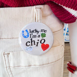 Chi Omega Lucky Me I'm a Chi O Button Pin - The Pink Pineapple 850