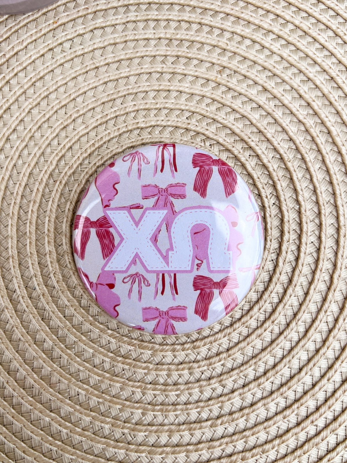 Chi Omega Pink Bow Button Pin - The Pink Pineapple 850
