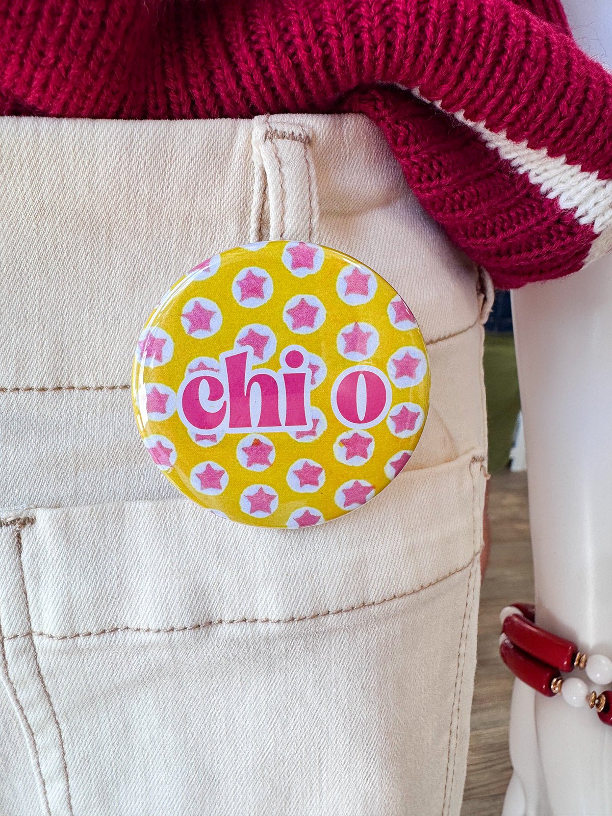 Chi Omega Pink Stars Button Pin - The Pink Pineapple 850