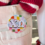 Chi Omega Rainbow Checkered Button Pin - The Pink Pineapple 850