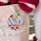 Chi Omega Rainbow Checkered Button Pin - The Pink Pineapple 850