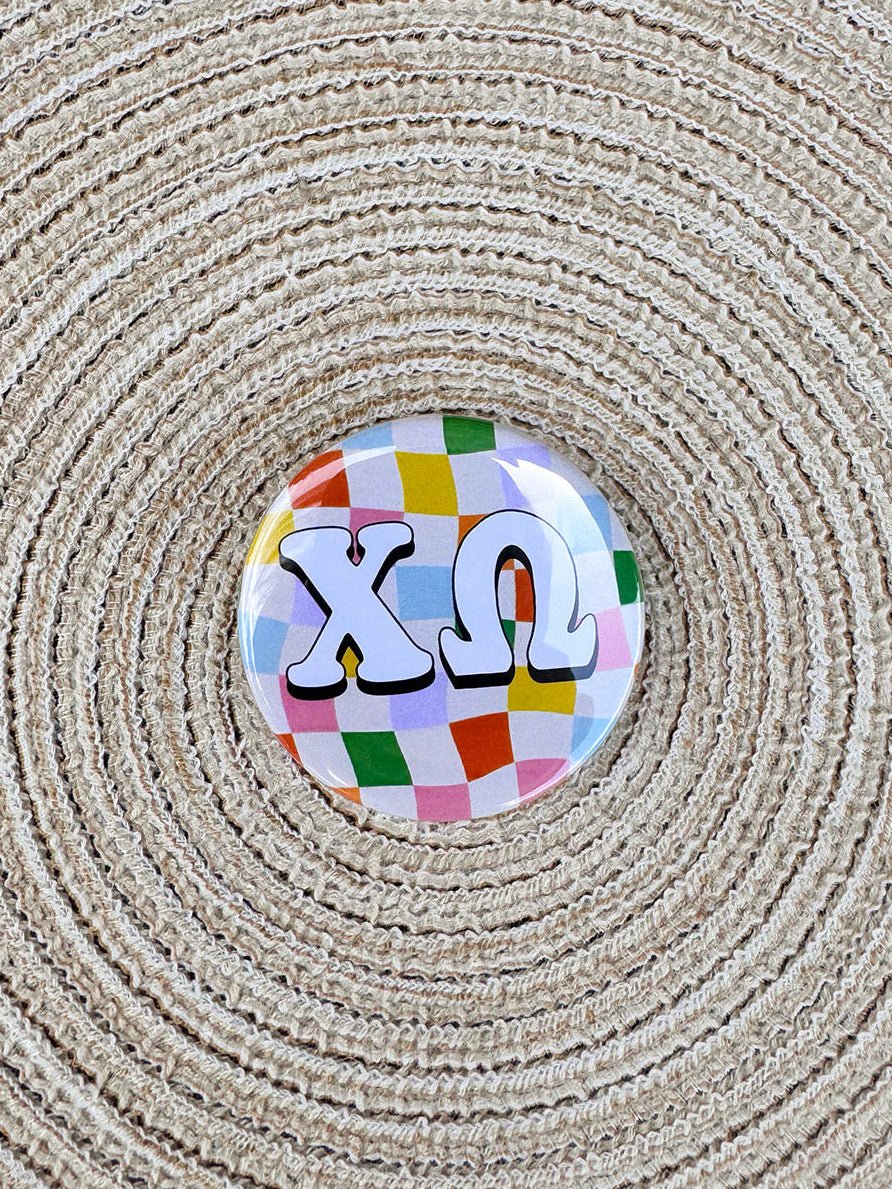 Chi Omega Rainbow Checkered Button Pin - The Pink Pineapple 850