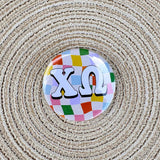 Chi Omega Rainbow Checkered Button Pin - The Pink Pineapple 850