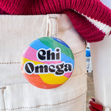 Chi Omega Rainbow Waves Button Pin - The Pink Pineapple 850