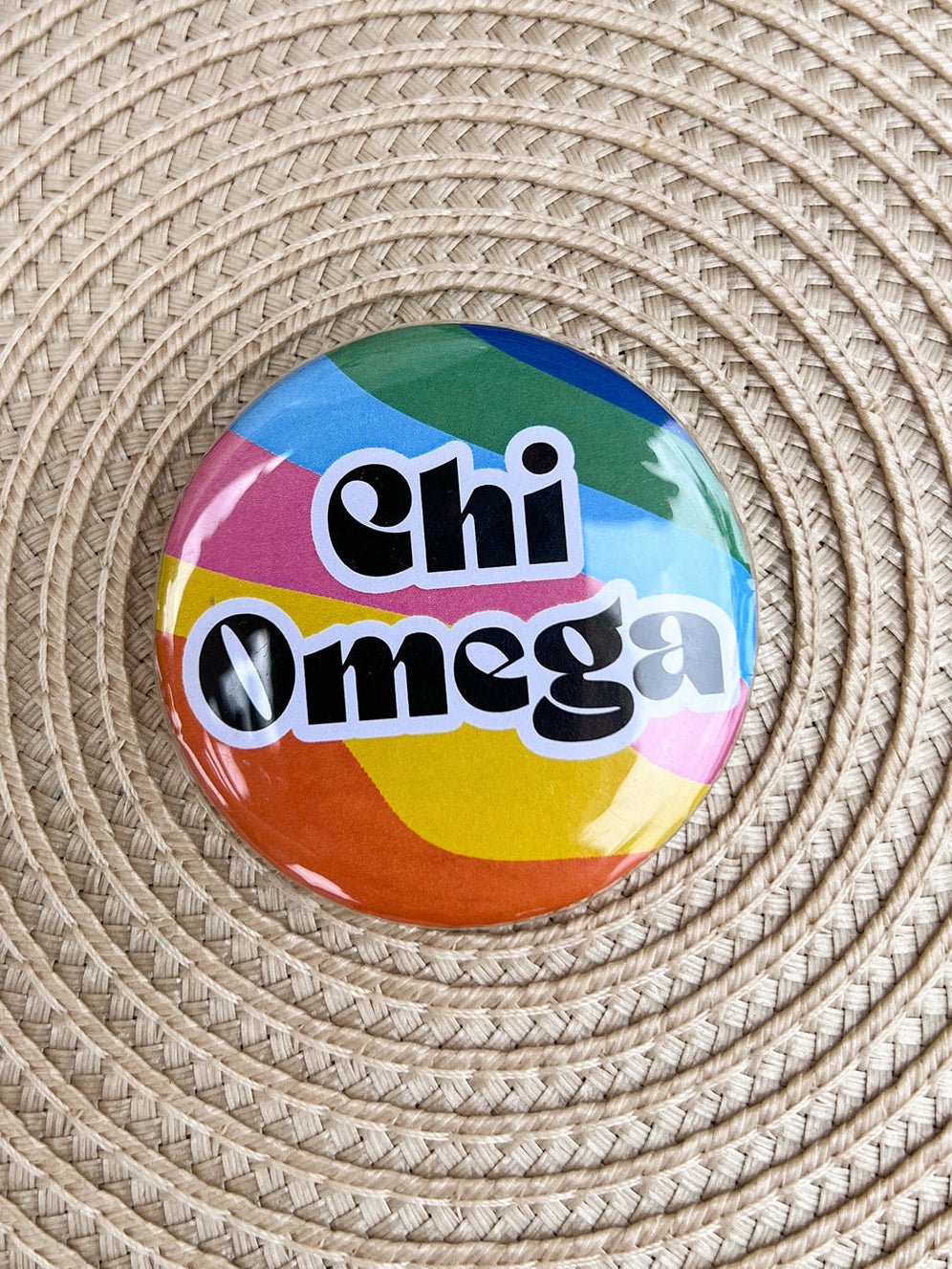 Chi Omega Rainbow Waves Button Pin - The Pink Pineapple 850