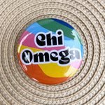 Chi Omega Rainbow Waves Button Pin - The Pink Pineapple 850