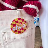 Chi Omega Red and Yellow Checkered Button Pin - The Pink Pineapple 850