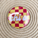 Chi Omega Red and Yellow Checkered Button Pin - The Pink Pineapple 850