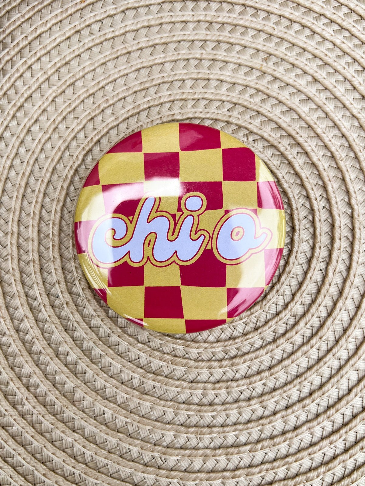 Chi Omega Red and Yellow Checkered Button Pin - The Pink Pineapple 850