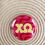 Chi Omega Red Waves Button Pin - The Pink Pineapple 850