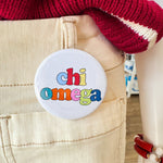 Chi Omega Retro Rainbow Button Pin - The Pink Pineapple 850