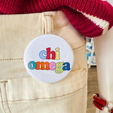 Chi Omega Retro Rainbow Button Pin - The Pink Pineapple 850
