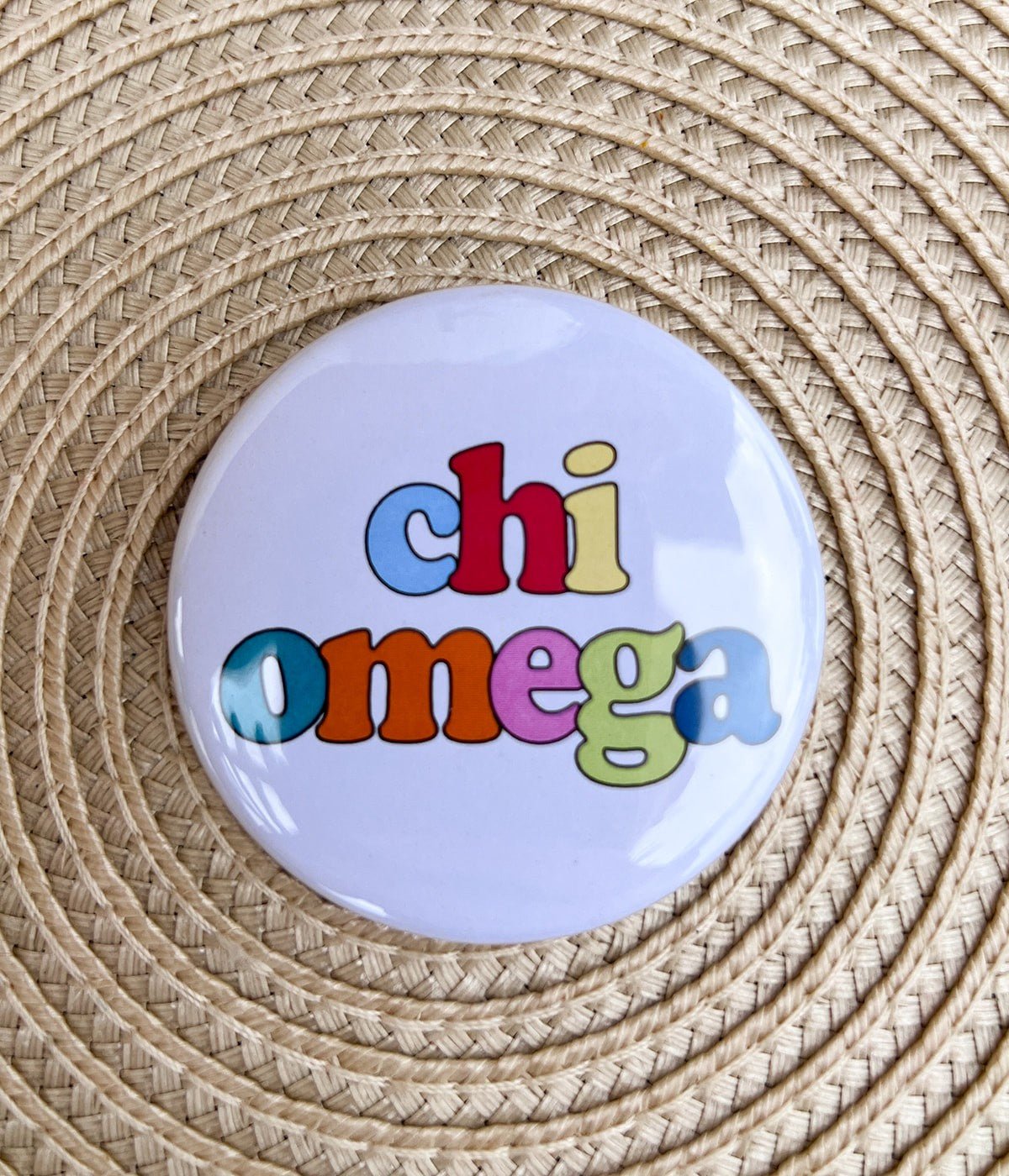 Chi Omega Retro Rainbow Button Pin - The Pink Pineapple 850