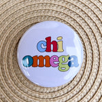 Chi Omega Retro Rainbow Button Pin - The Pink Pineapple 850