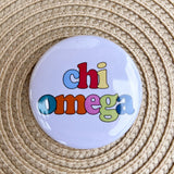 Chi Omega Retro Rainbow Button Pin - The Pink Pineapple 850