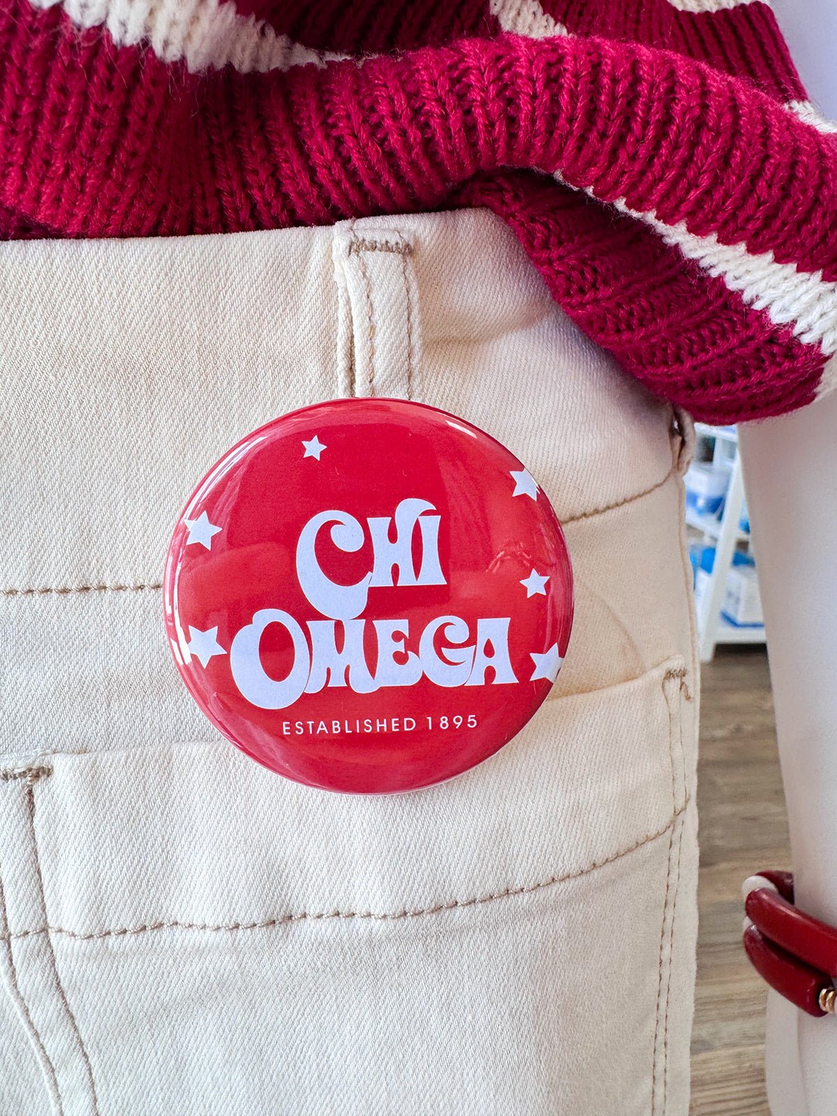 Chi Omega Stars Button Pin - The Pink Pineapple 850